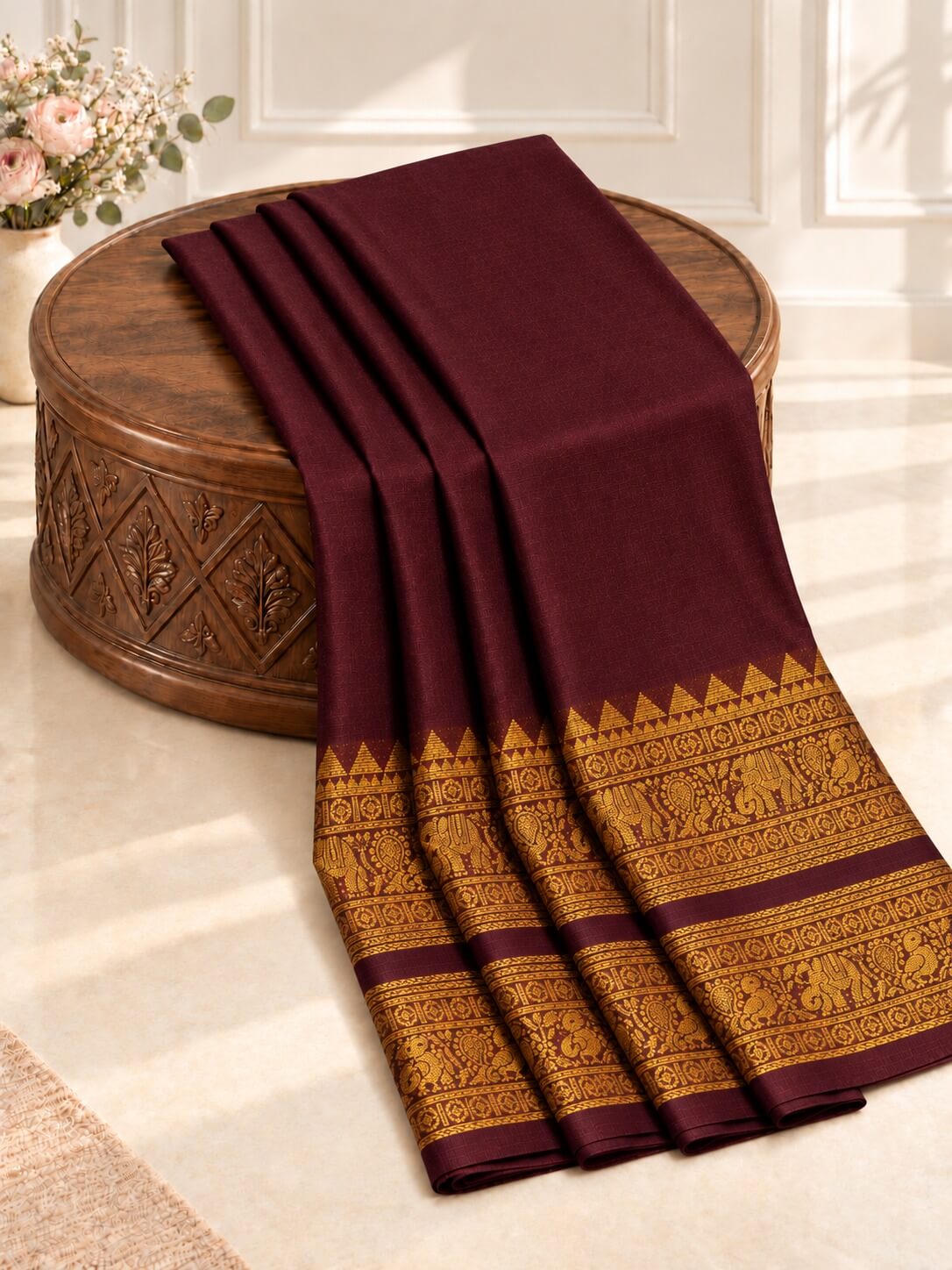 Kanchi Style Cotton Saree with Retta Betta Border