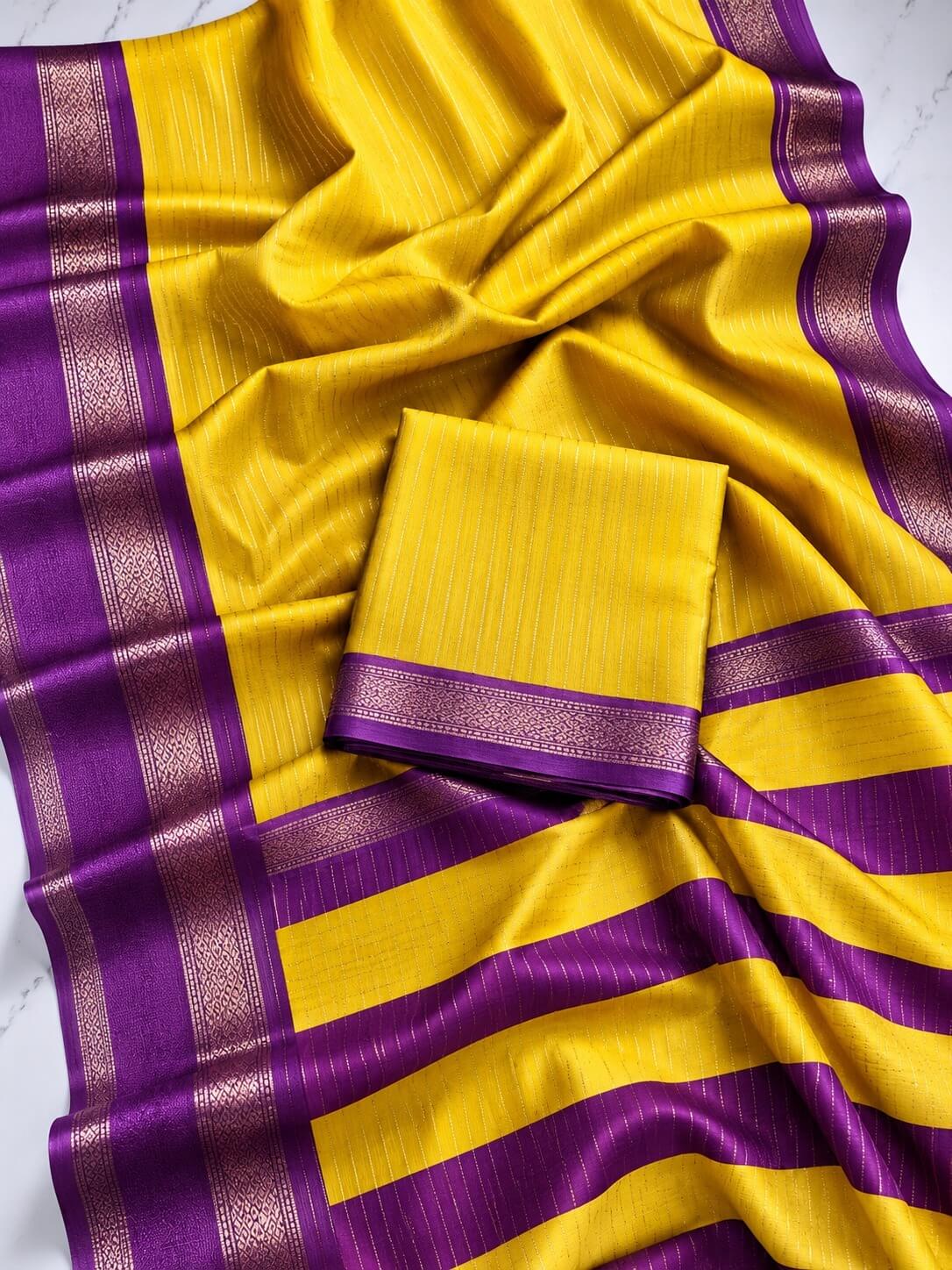 Mysore Silk Copper Zari Lines Saree with Chit Pallu
