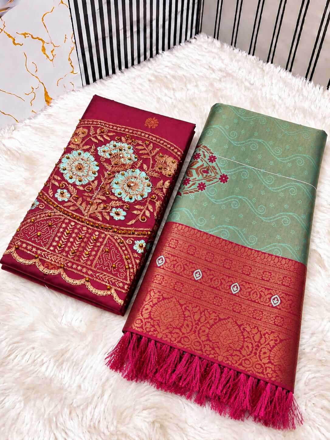 Premium Designer Floral Saree with Tassels